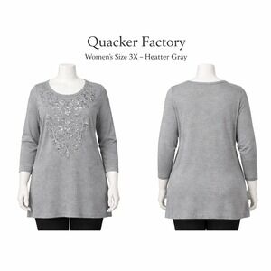 Quacker Factory Womens 3X Hunter Green Sequin Knit Shirt 3/4 Sleeve A225784 NWT